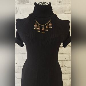 Boho Tribal Orange Beaded Chandelier Bib Necklace – Antique Gold Tone